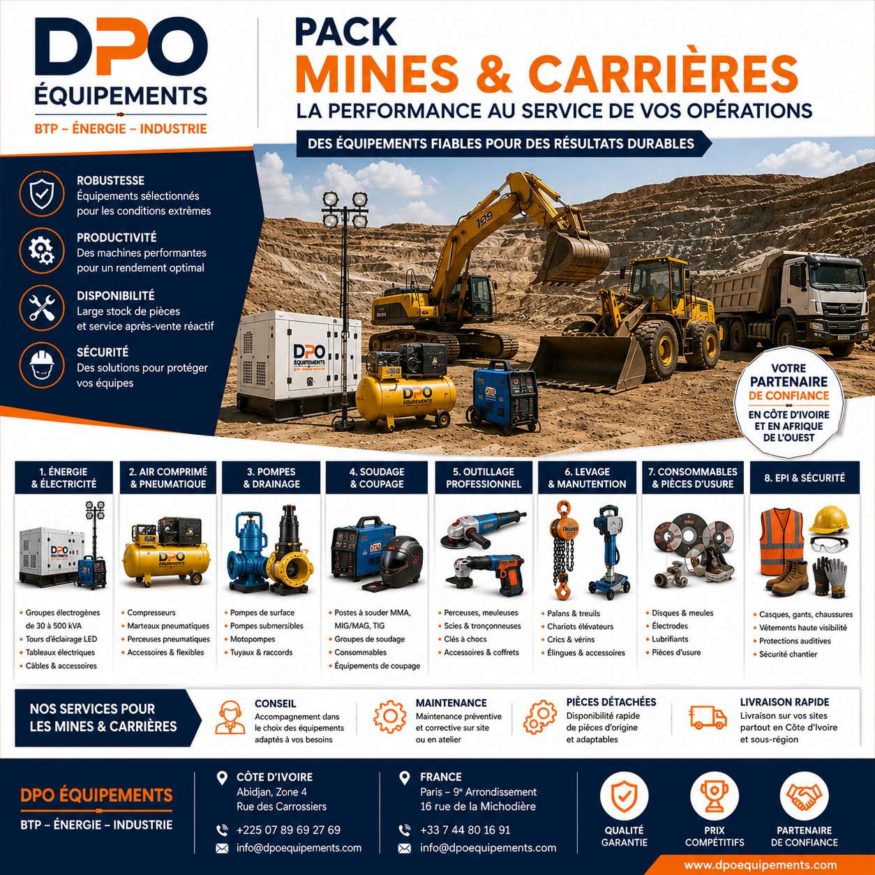 Pack Mines & Carrières — équipement professionnel complet en Côte d'Ivoire