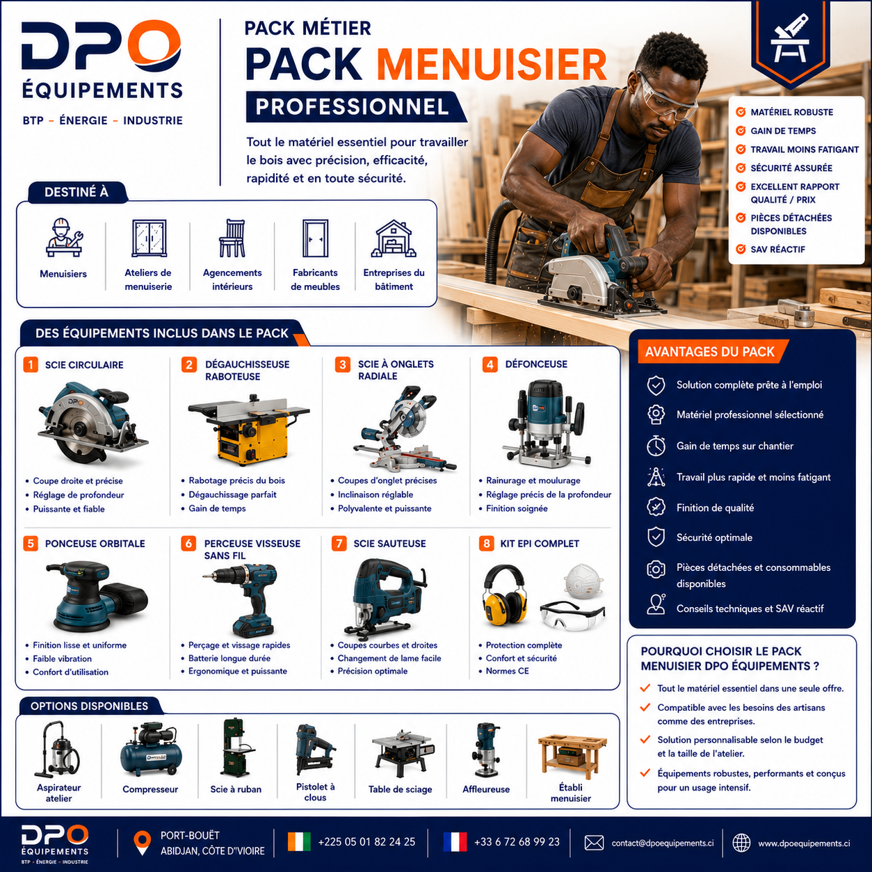 Pack Menuisier — équipement professionnel complet en Côte d'Ivoire
