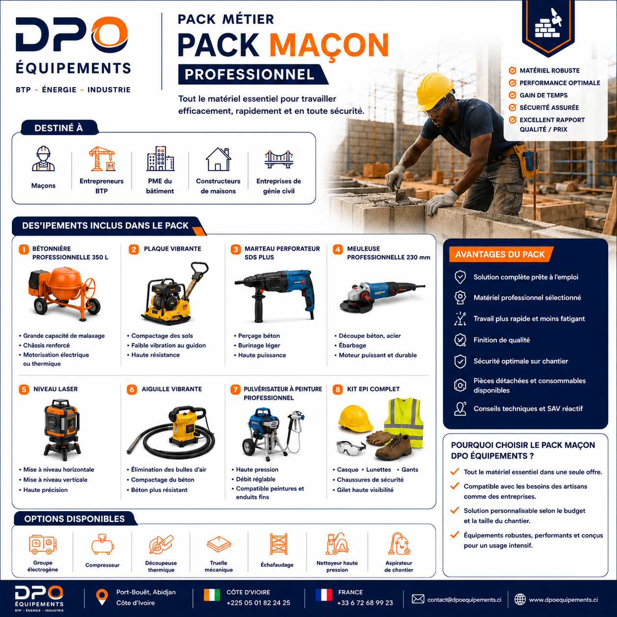 Pack Maçon — équipement professionnel complet en Côte d'Ivoire